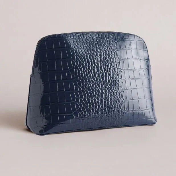 Crocala Croc Detail Debossed Makeup Bag Dk-Blue