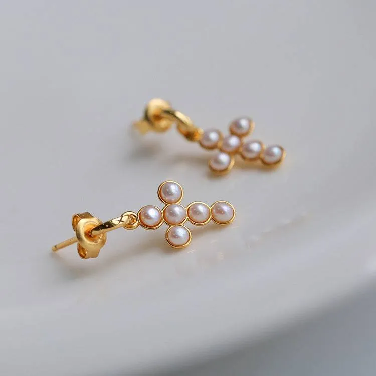 Cross Pearls Earrings