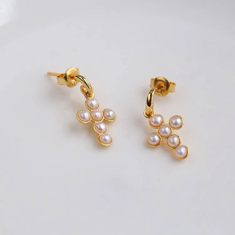 Cross Pearls Earrings