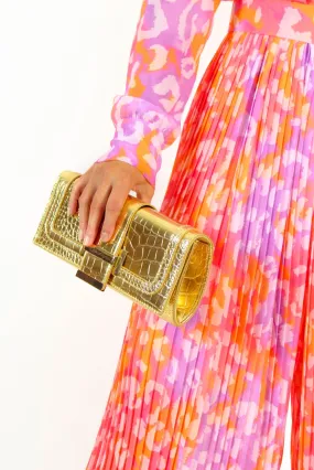 Crossed The Line - Gold Croc Print Crossbody Bag