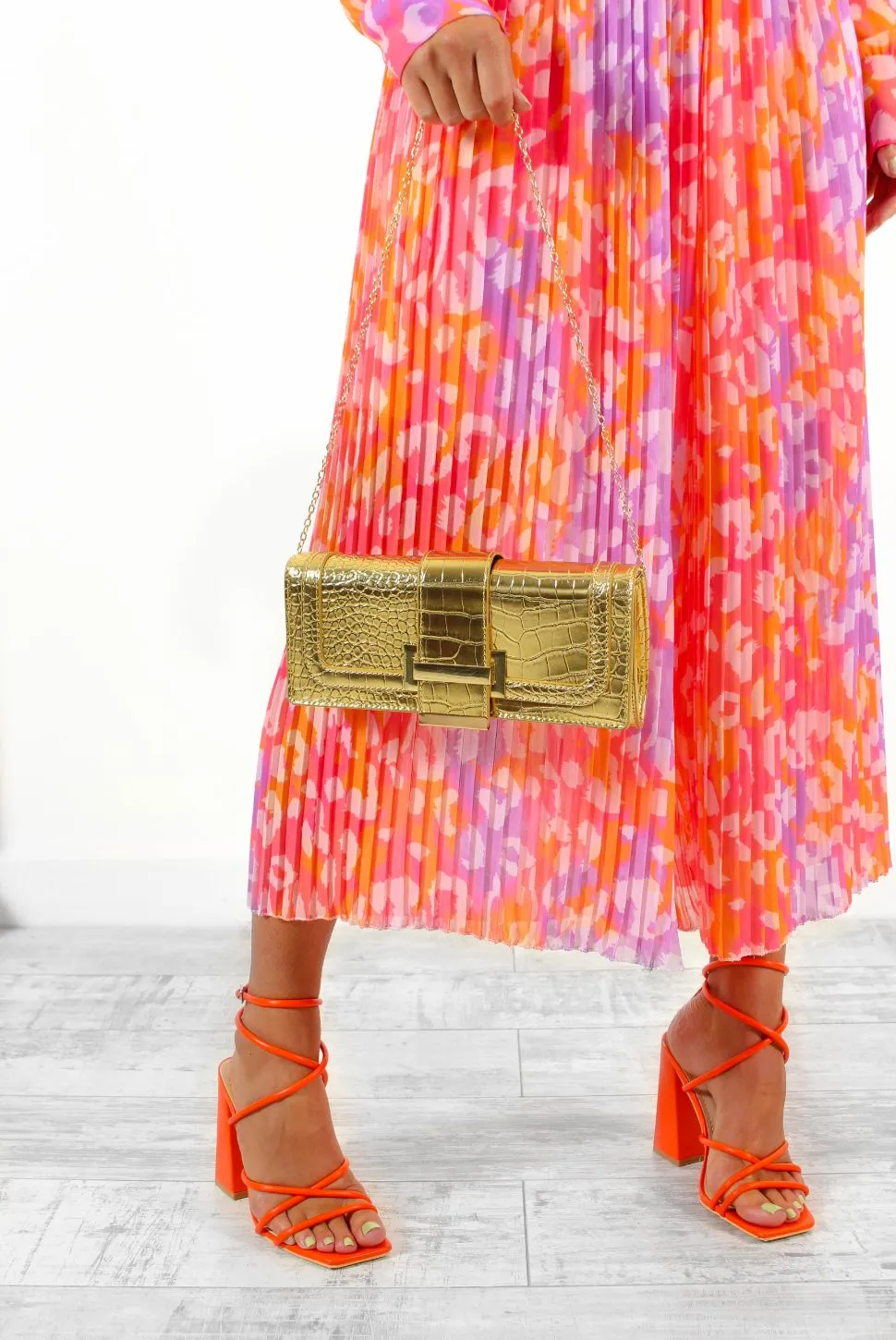 Crossed The Line - Gold Croc Print Crossbody Bag