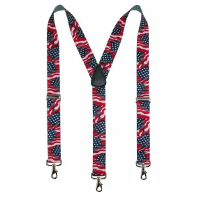 CTM® Men's Elastic American Flag Suspender with Hook Ends