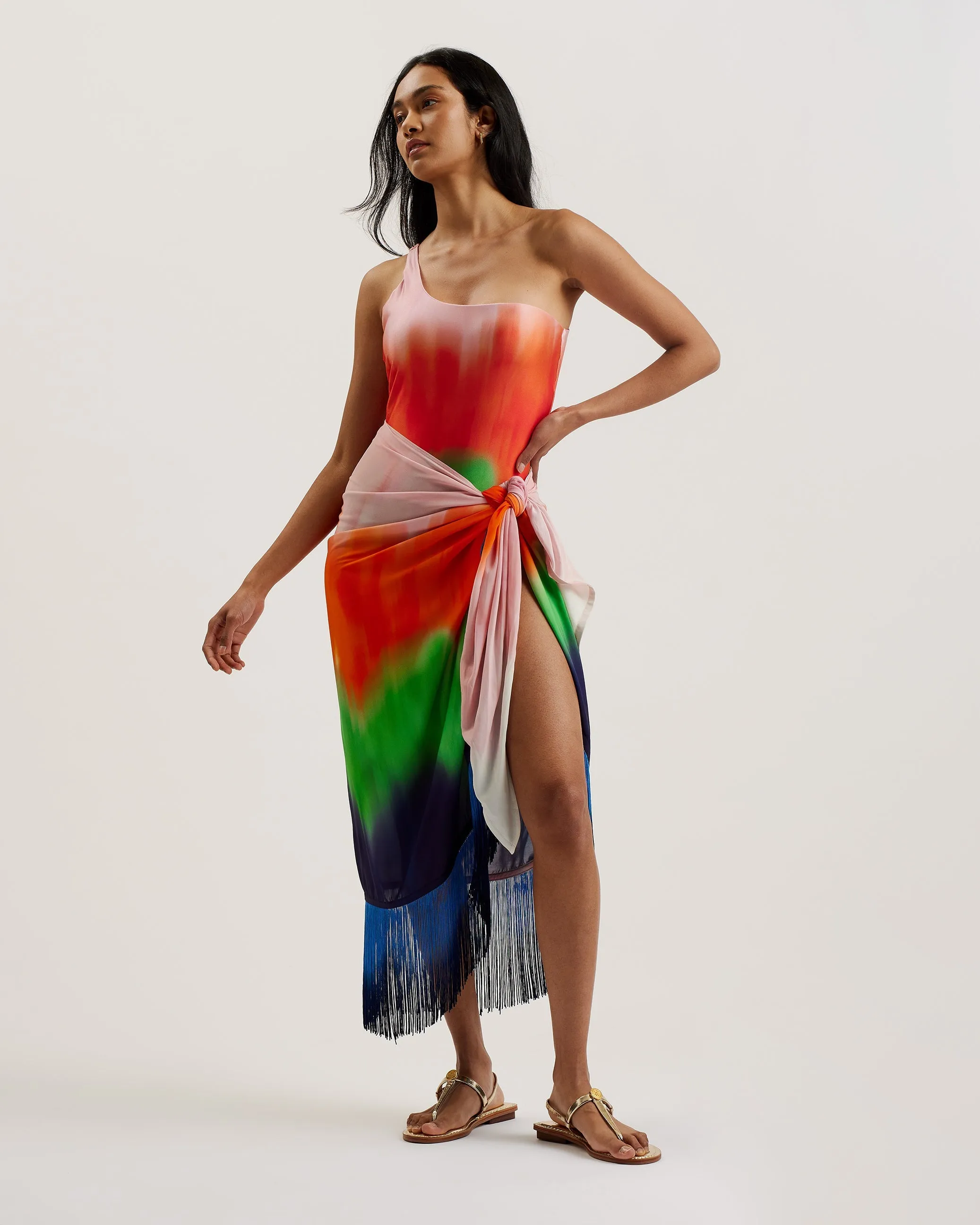 Darlha Ombre Asymmetric Beach Sarong Multicol