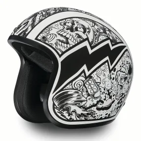 Daytona Low Profile Open Face Skull Graffiti D.O.T. Open Face Helmet