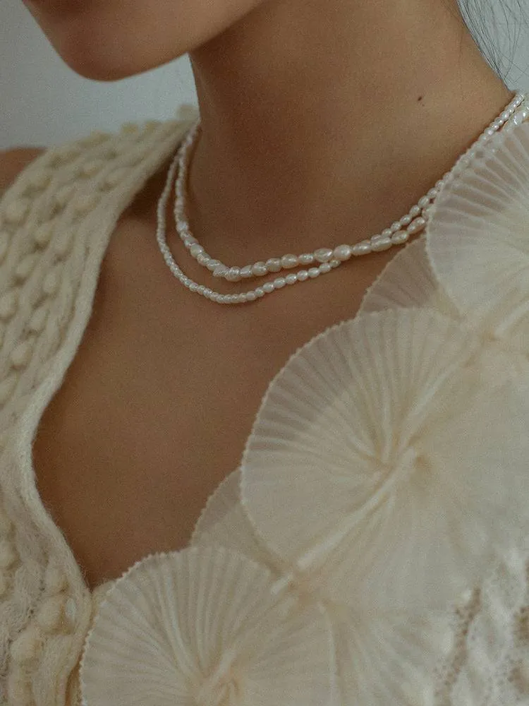 Double Layered Baroque Rice Pearl Necklace