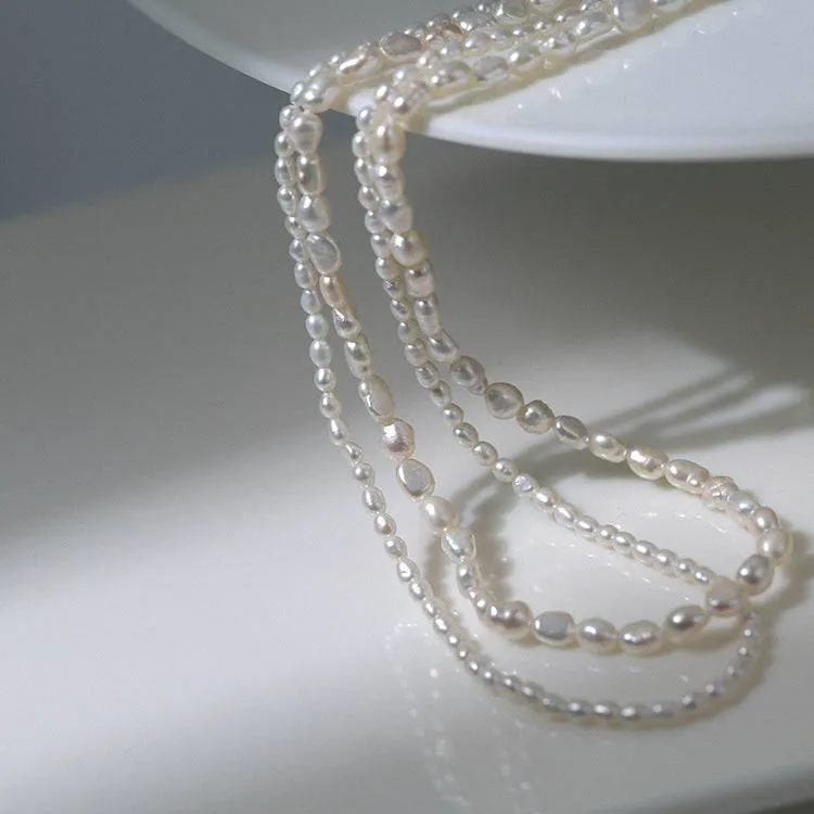 Double Layered Baroque Rice Pearl Necklace