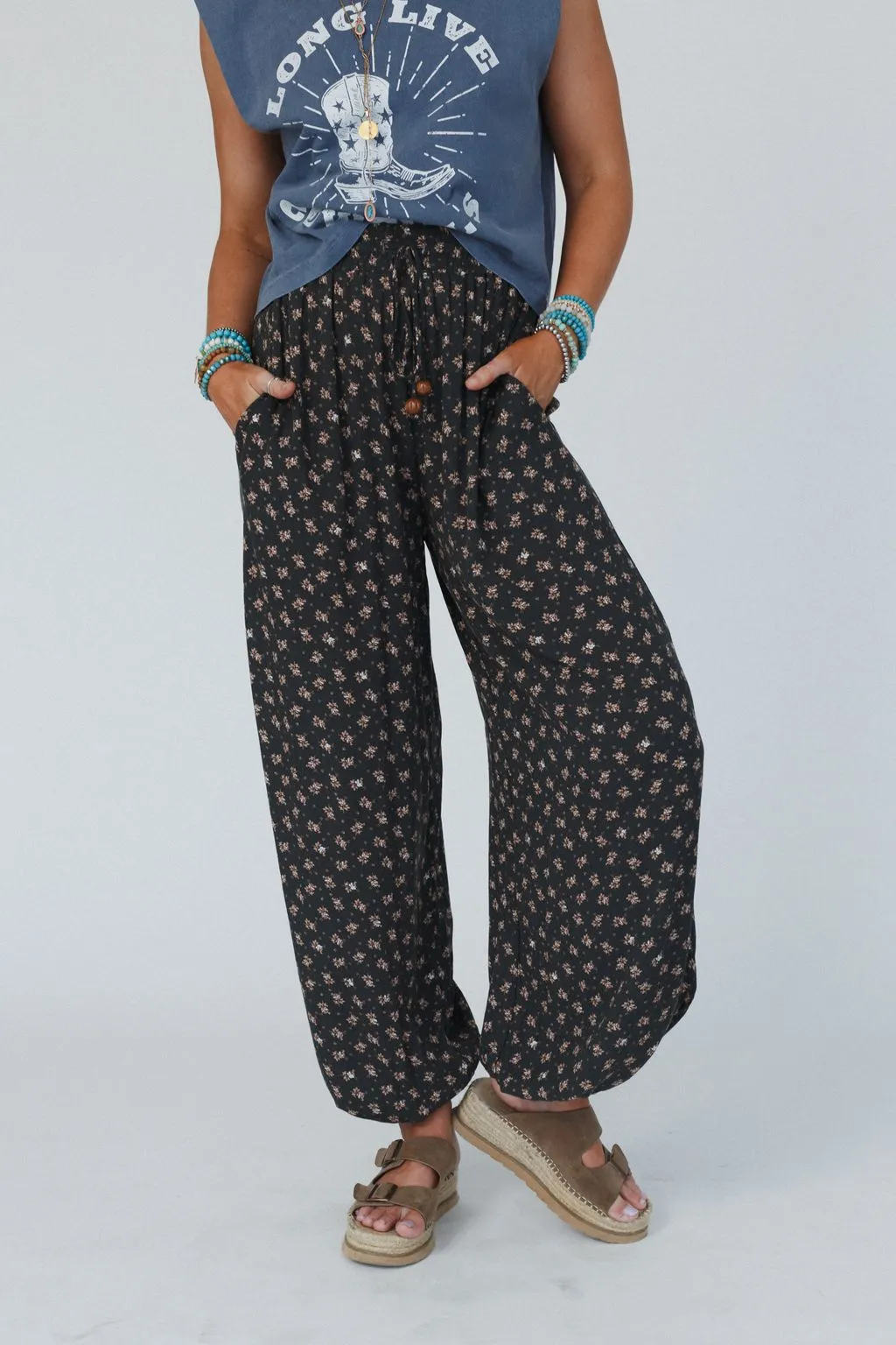 Emberlyn Wide Leg Cinched Pants - Iron