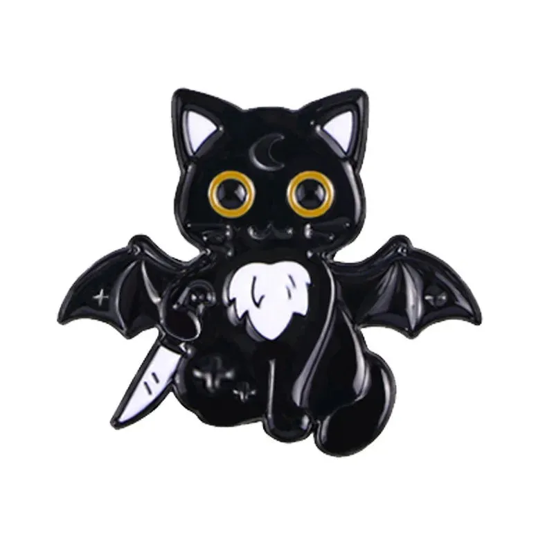 European and American Halloween New Black Cat Skull Enamel Pin