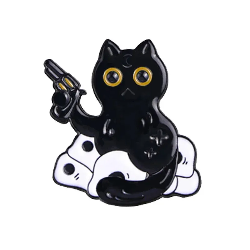 European and American Halloween New Black Cat Skull Enamel Pin