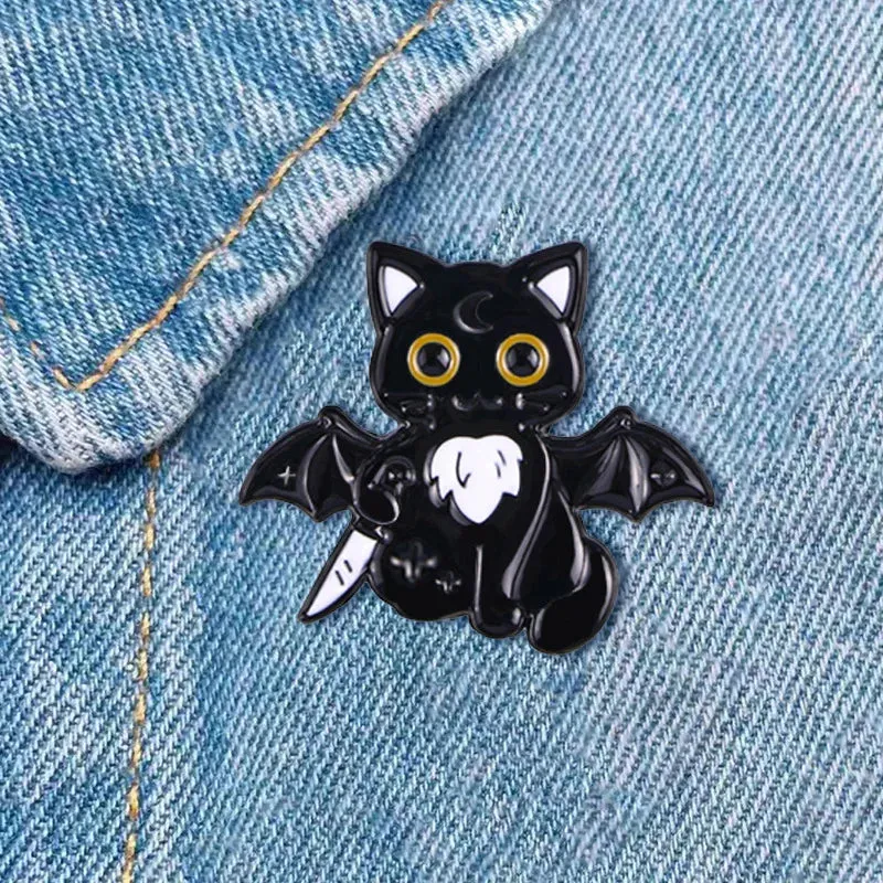 European and American Halloween New Black Cat Skull Enamel Pin