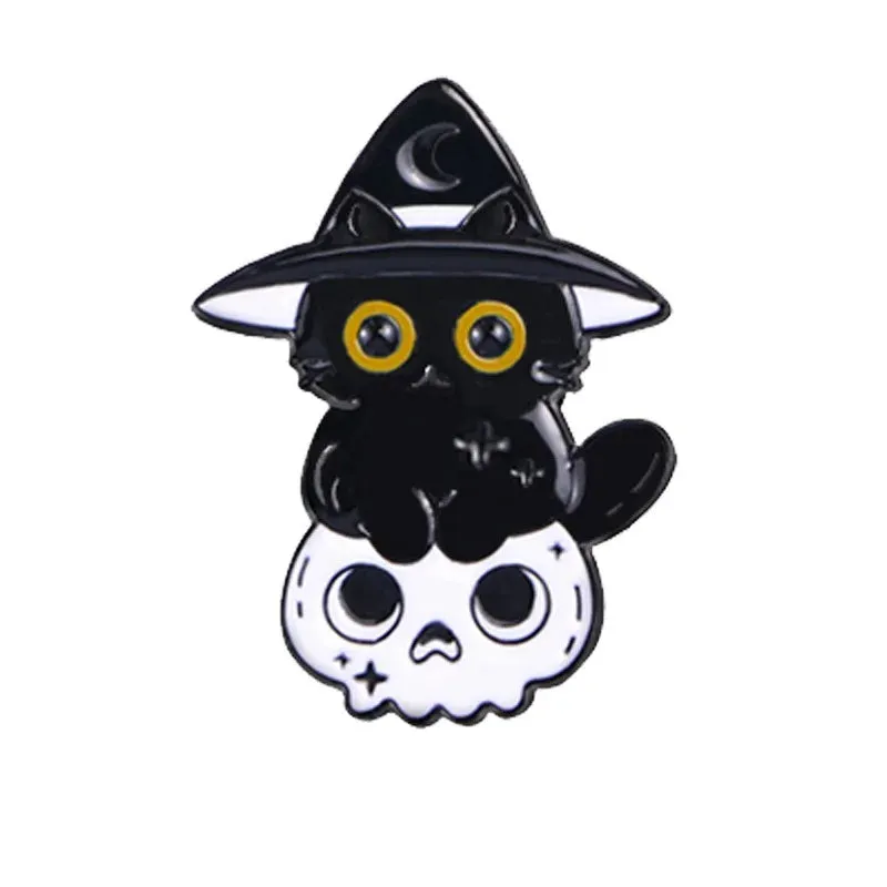 European and American Halloween New Black Cat Skull Enamel Pin