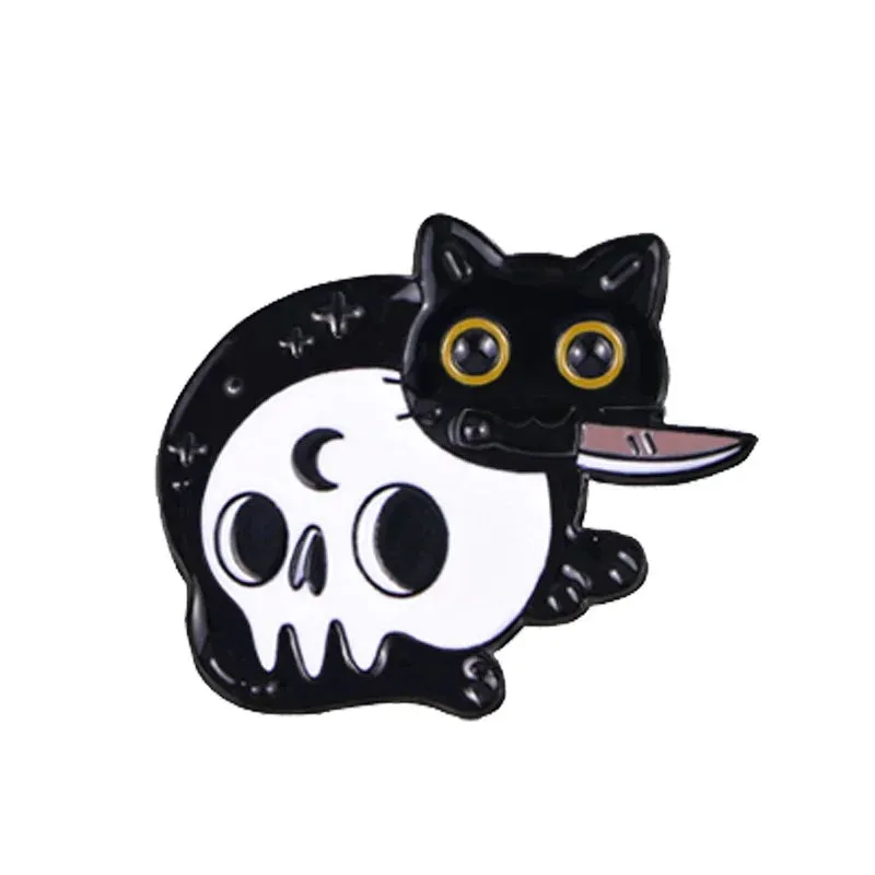 European and American Halloween New Black Cat Skull Enamel Pin