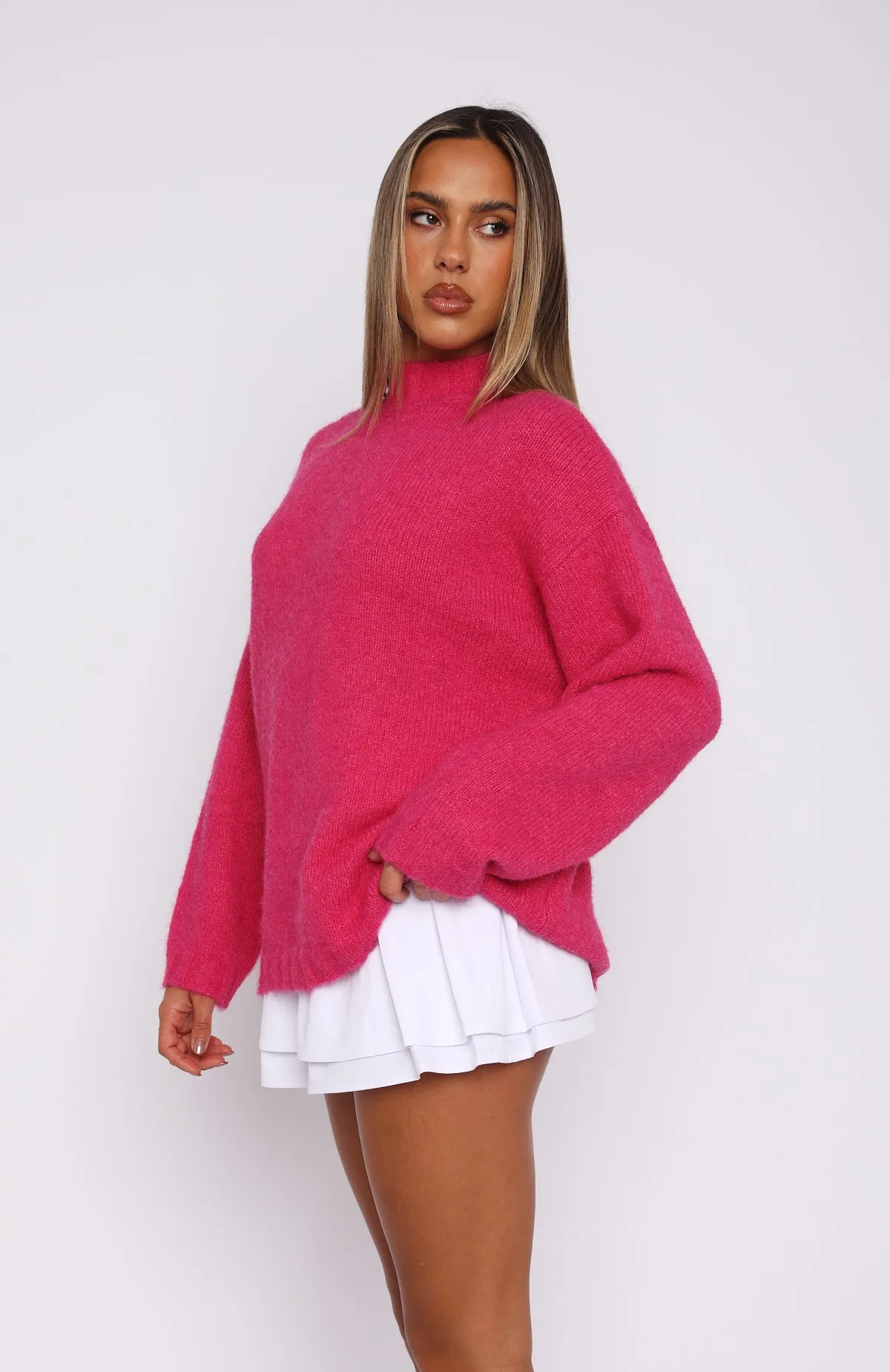 Everyone Wins Oversized Knit Sweater Hot Pink