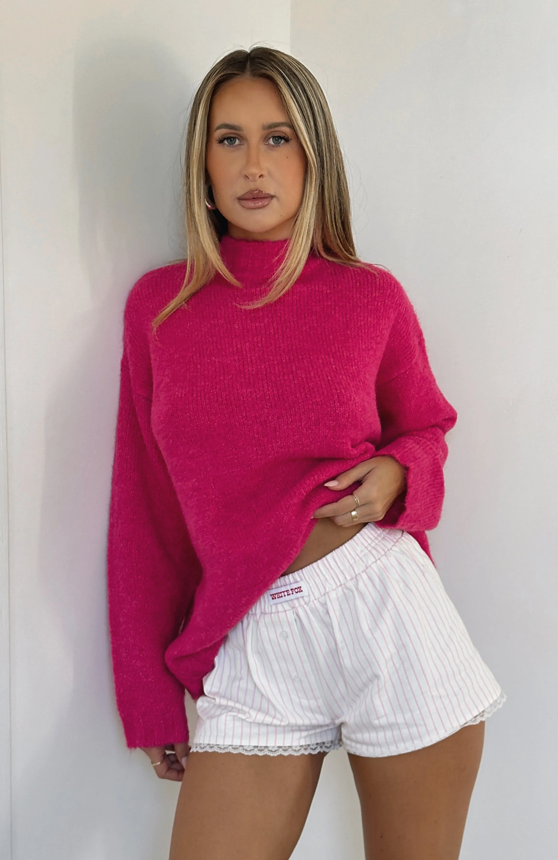 Everyone Wins Oversized Knit Sweater Hot Pink