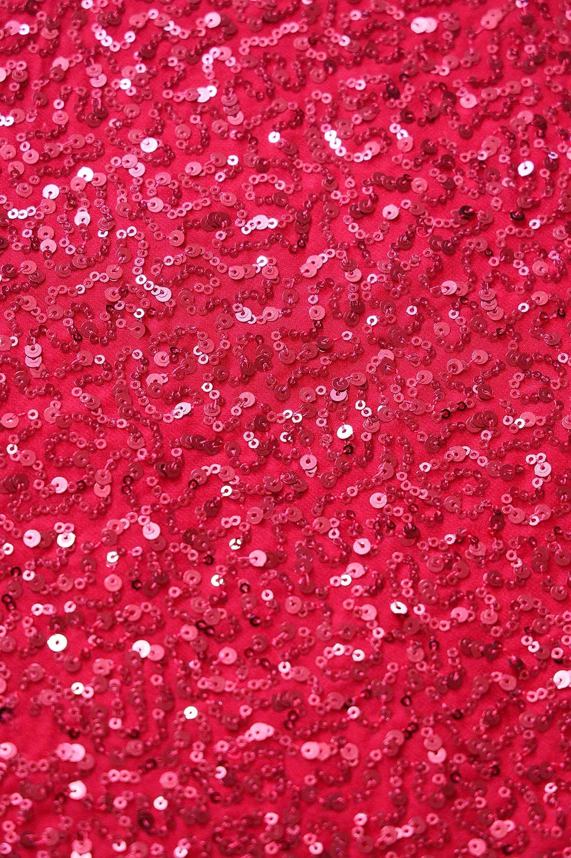 Exclusive All Over Sequins Embroidery On Red Viscose Georgette Fabric