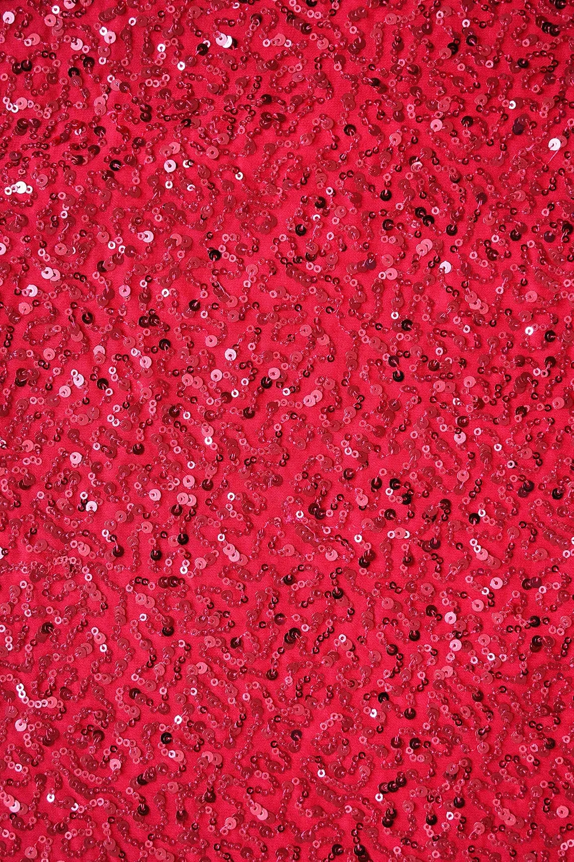 Exclusive All Over Sequins Embroidery On Red Viscose Georgette Fabric