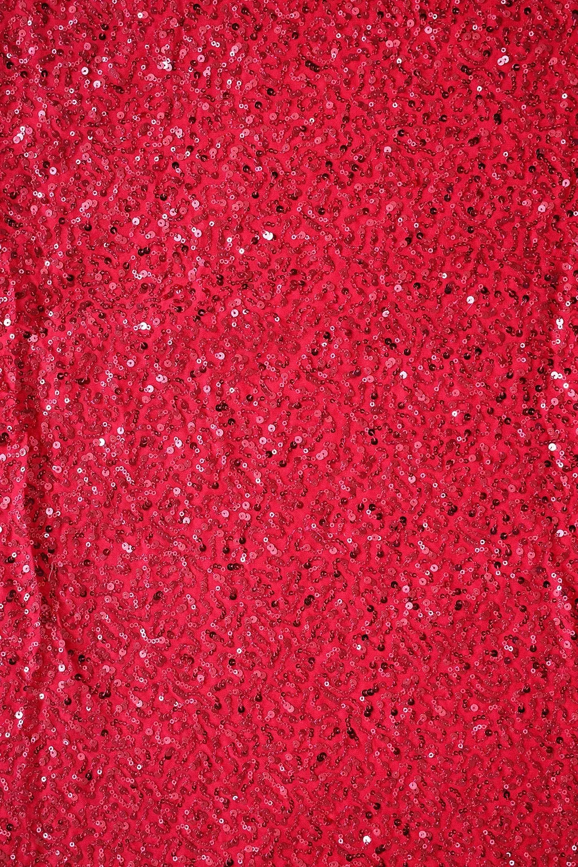 Exclusive All Over Sequins Embroidery On Red Viscose Georgette Fabric