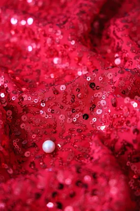 Exclusive All Over Sequins Embroidery On Red Viscose Georgette Fabric