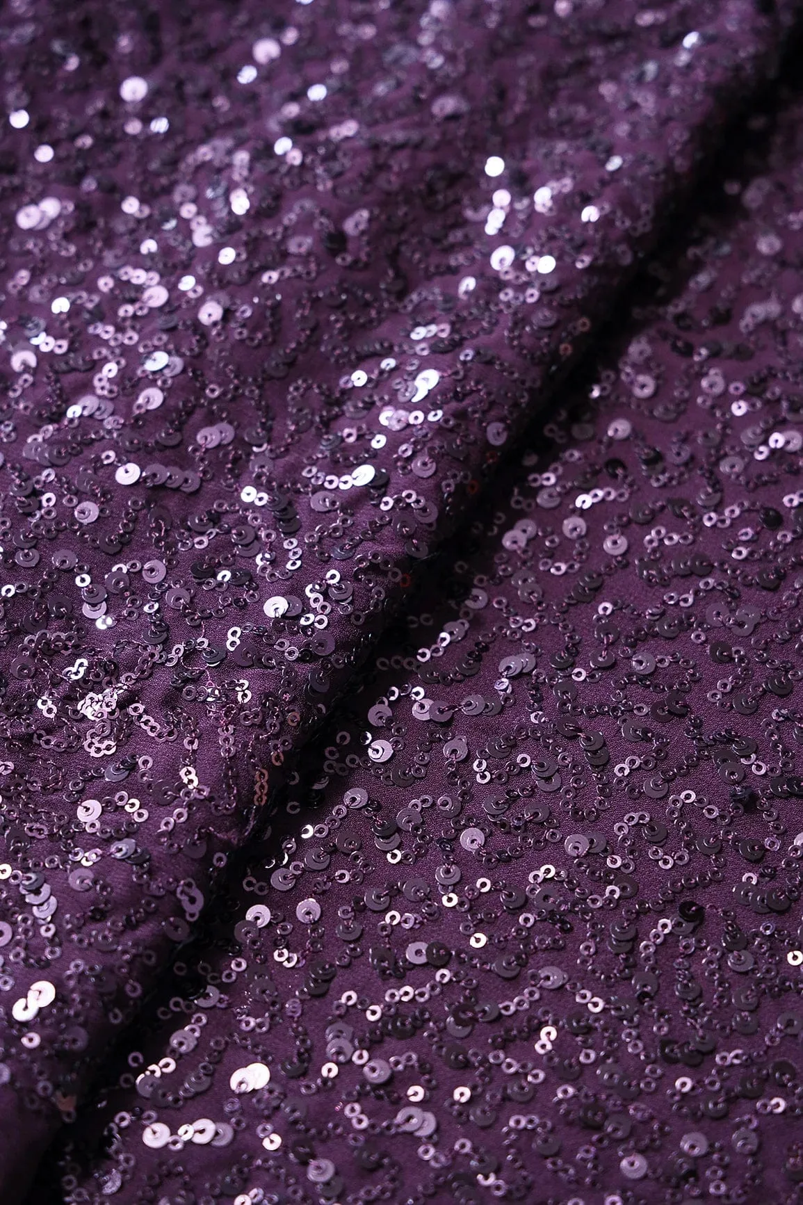 Exclusive All Over Sequins Embroidery On Wine Viscose Georgette Fabric