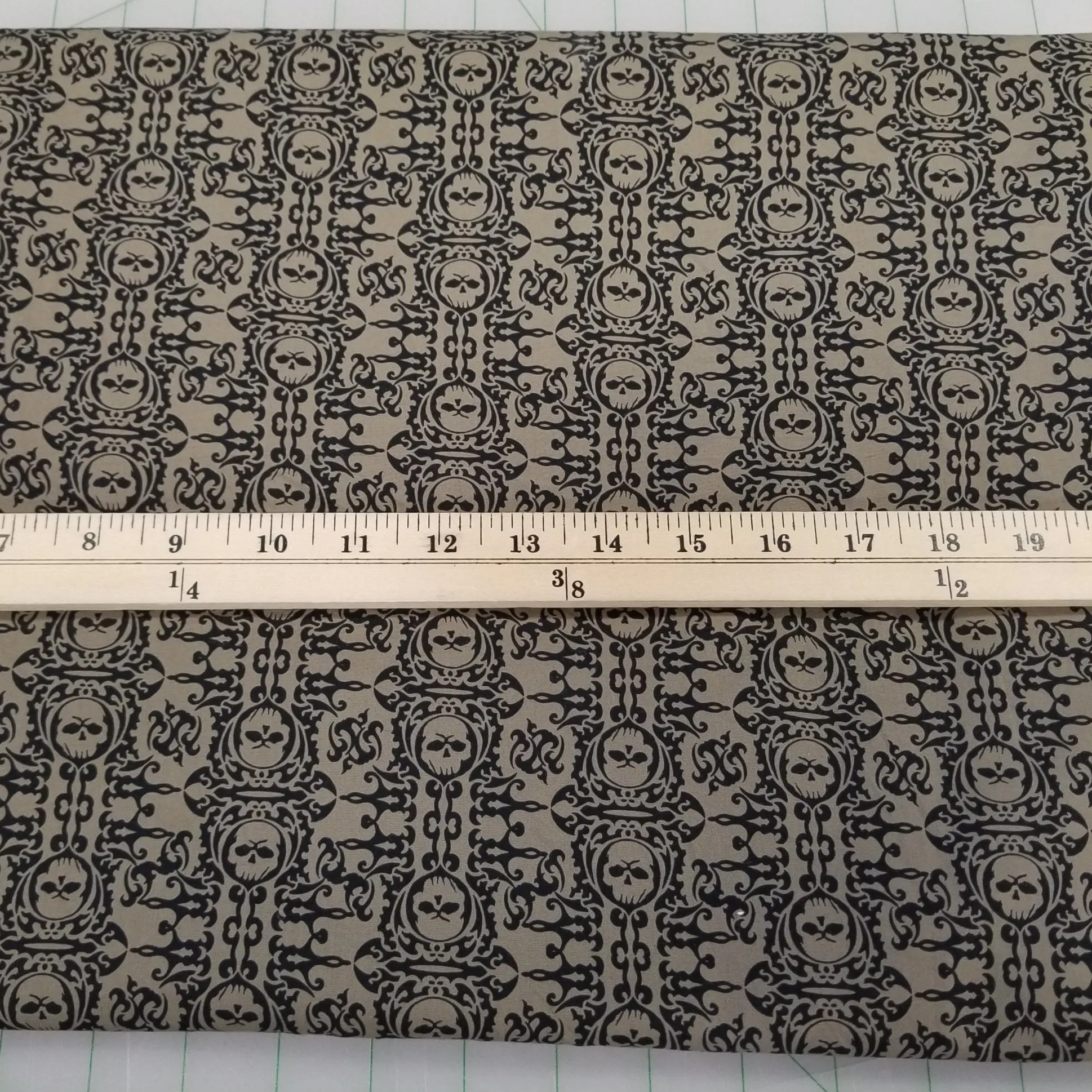 FABRIC SWATCH OF Designer European Deadstock Mocha Brown and Black Skulls Cotton Shirting Poplin Woven- SWATCH