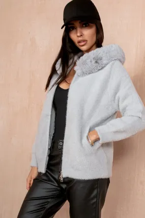 Felix Grey Fluffy Zip Up Jacket