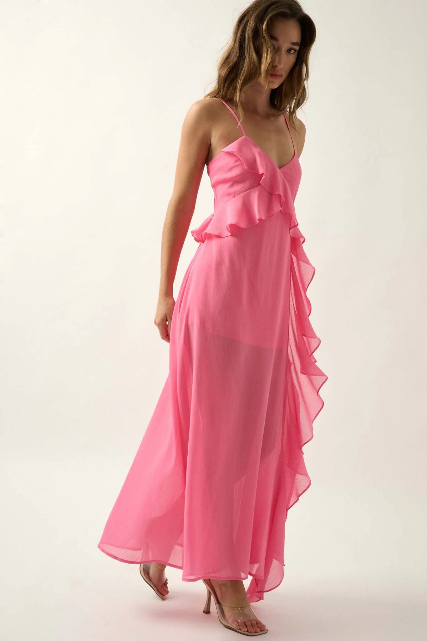 Flamenco Fever Ruffled Chiffon Maxi Slip Dress