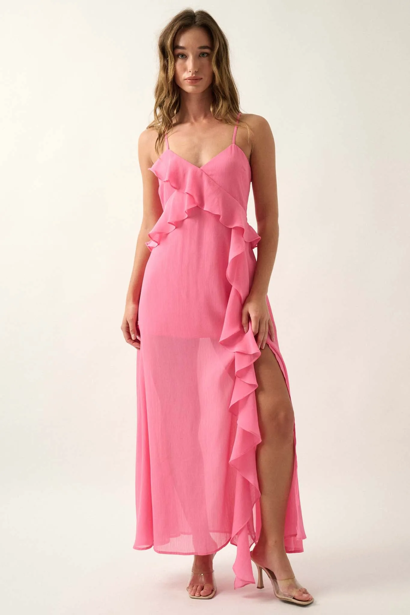 Flamenco Fever Ruffled Chiffon Maxi Slip Dress