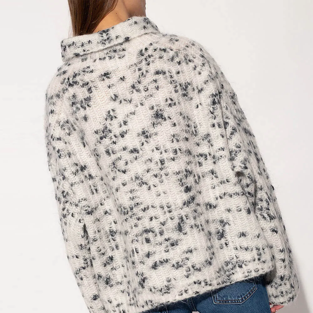 Fluffy Cream Mohair Blend High Neck Oversized Speckled Knit Sweater