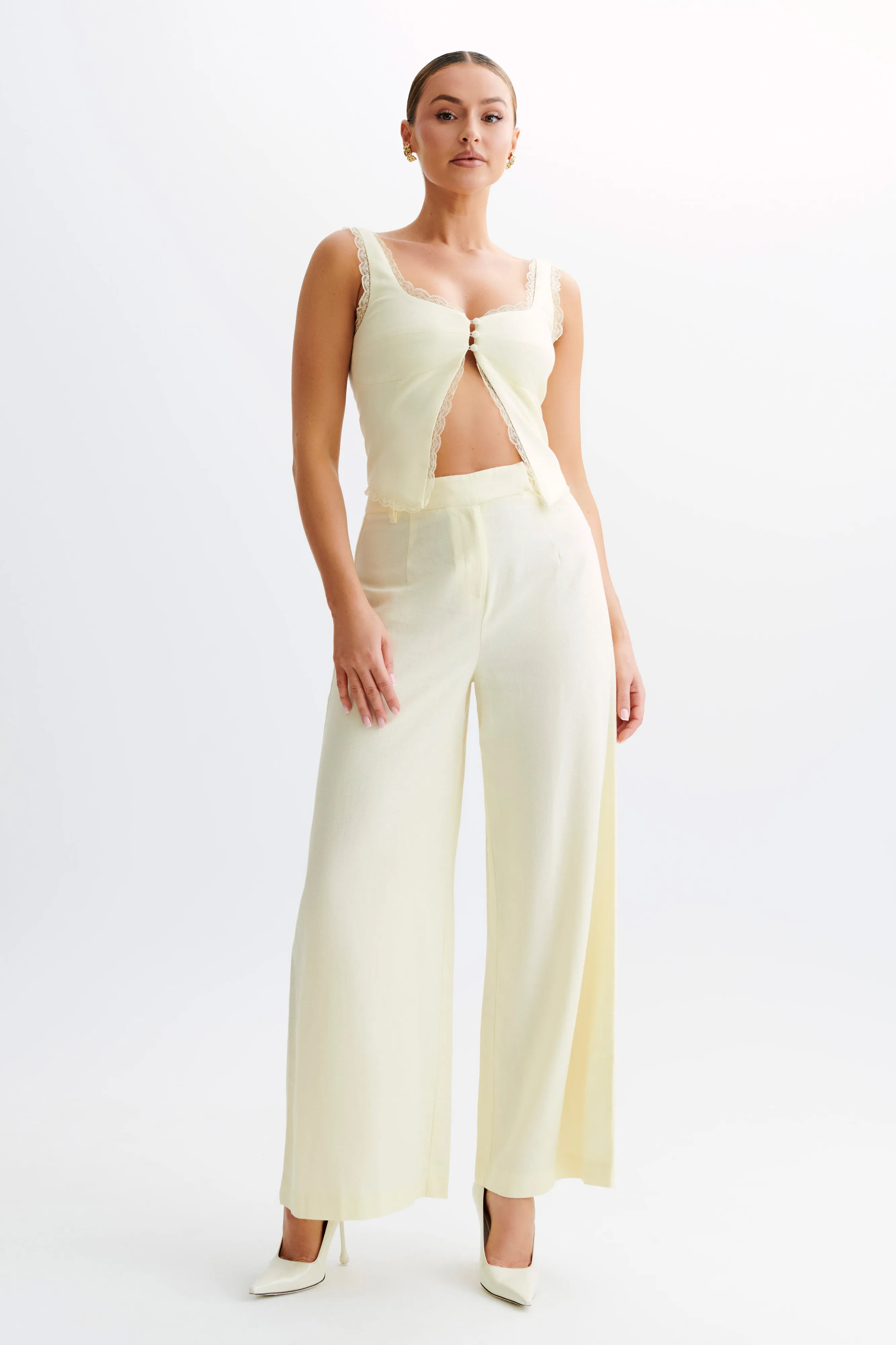 Franca Linen Sleeveless Top - Lemon Sherbet