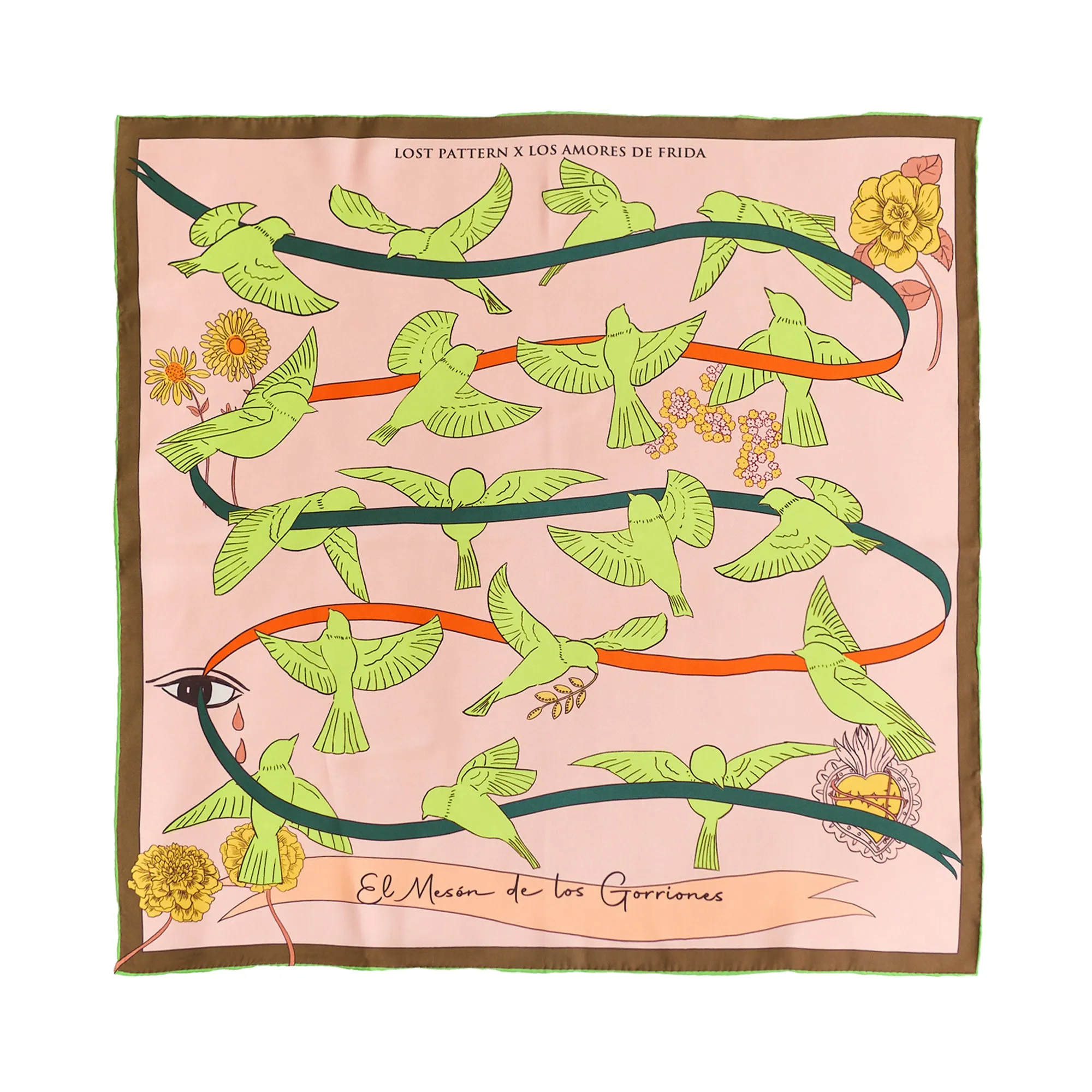 FRIDA x LOST PATTERN "House of Frida" Silk Bandana Scarf - Neon Green