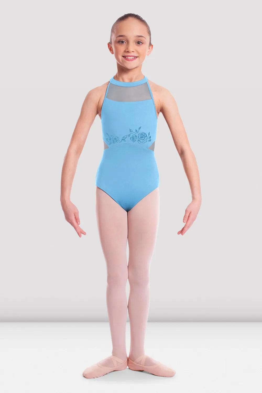 Girls Leisha Rose Embroidered High Neck Leotard