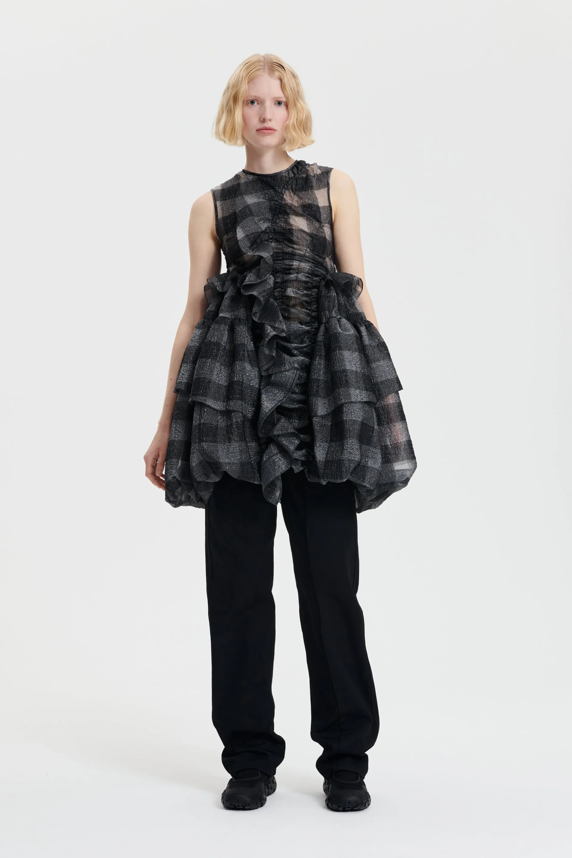 GISELLE | DRESS GINGHAM JACQUARD BLACK