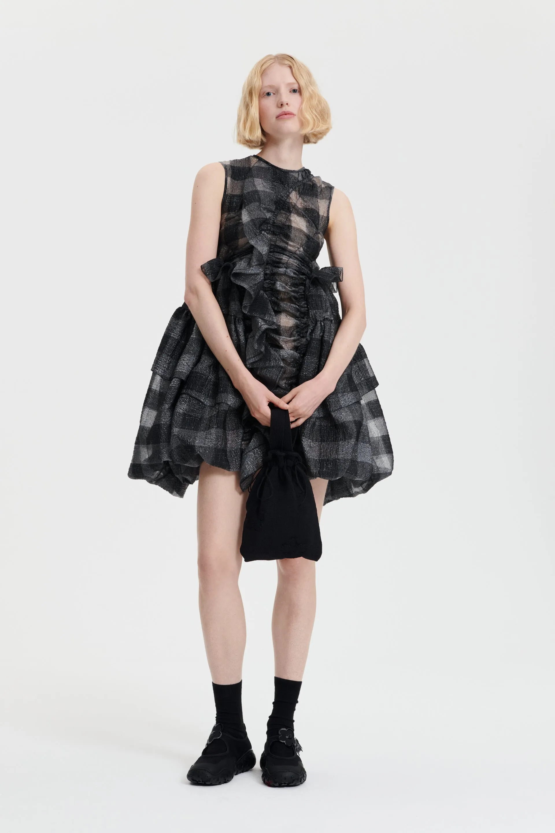 GISELLE | DRESS GINGHAM JACQUARD BLACK