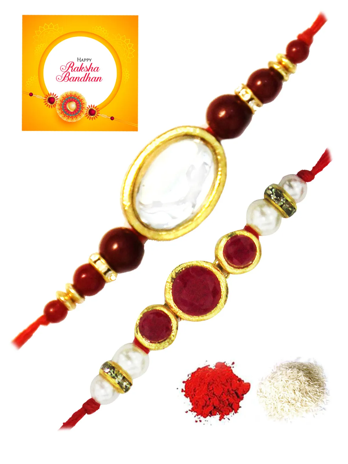 Gold-Plated Kundan Rakhi Set of 2