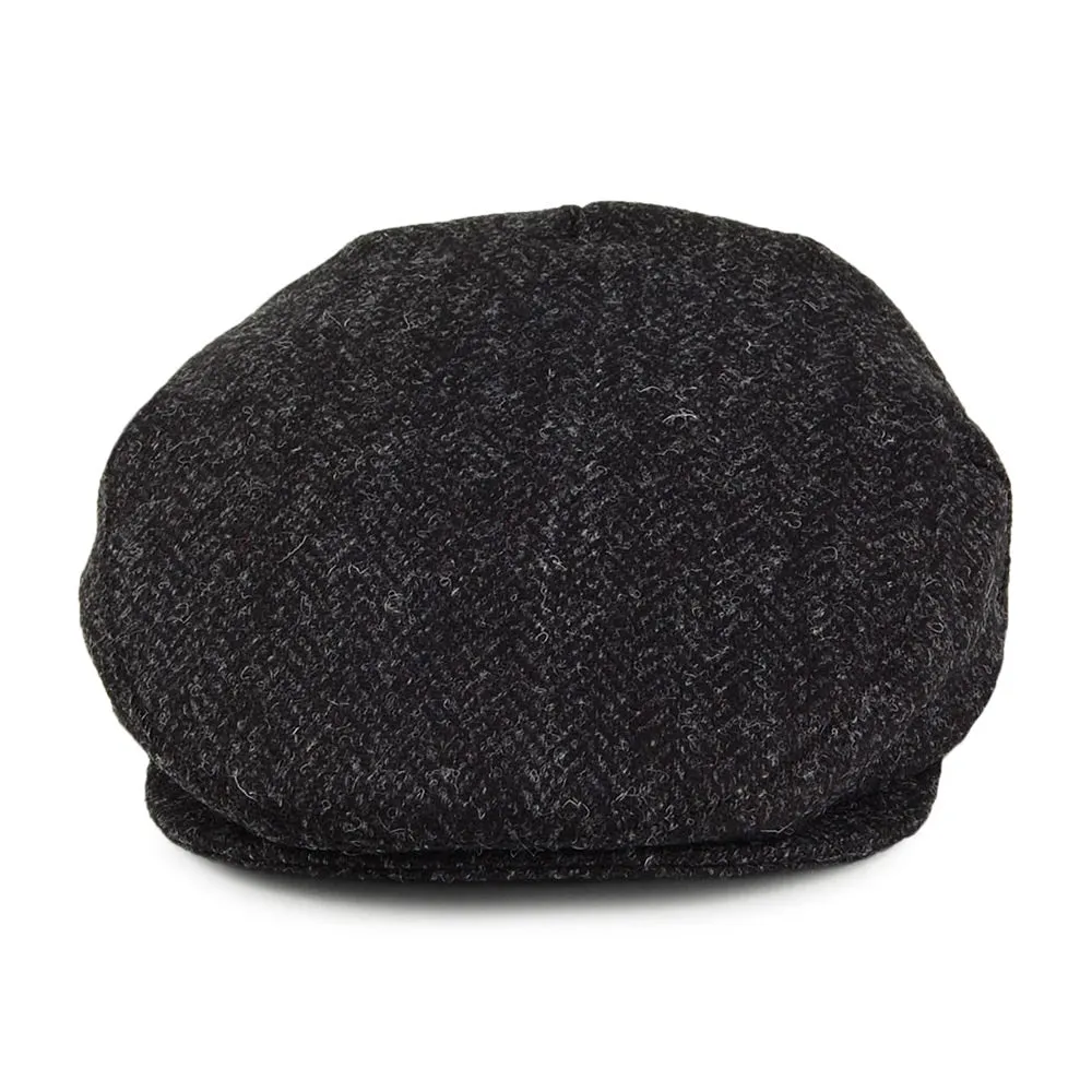 Harris Tweed Herringbone Dunvegan Flat Cap - Black-Charcoal