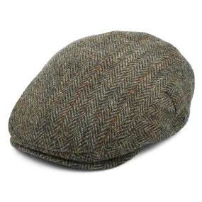 Harris Tweed Herringbone Lundale Flat Cap - Olive-Brown