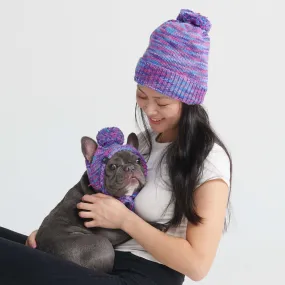 Human Pompom Hat - Purple & Lavender