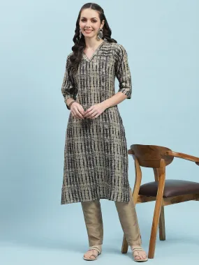 Indiessence Grey Tie Dye Printed Kurta