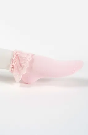 Instant Shipping! Ankle Socks with Lace in Pink