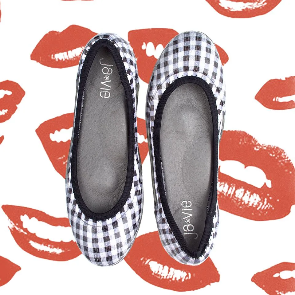 ja-vie black gingham jelly flats shoes