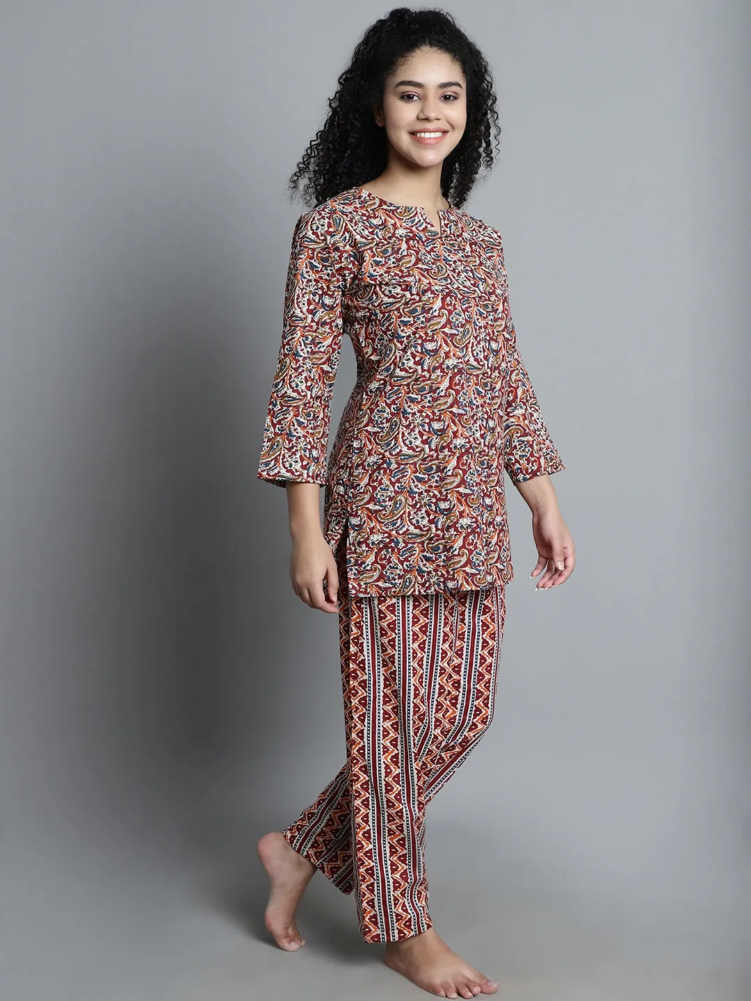 Jaipuri Print Short Kurti with Trouser Set