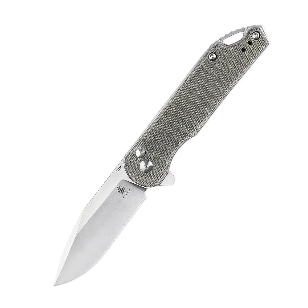 Kizer Assassin(XL) Button Lock Knife Green Micarta V4549C1 (3.42 Stonewashed)