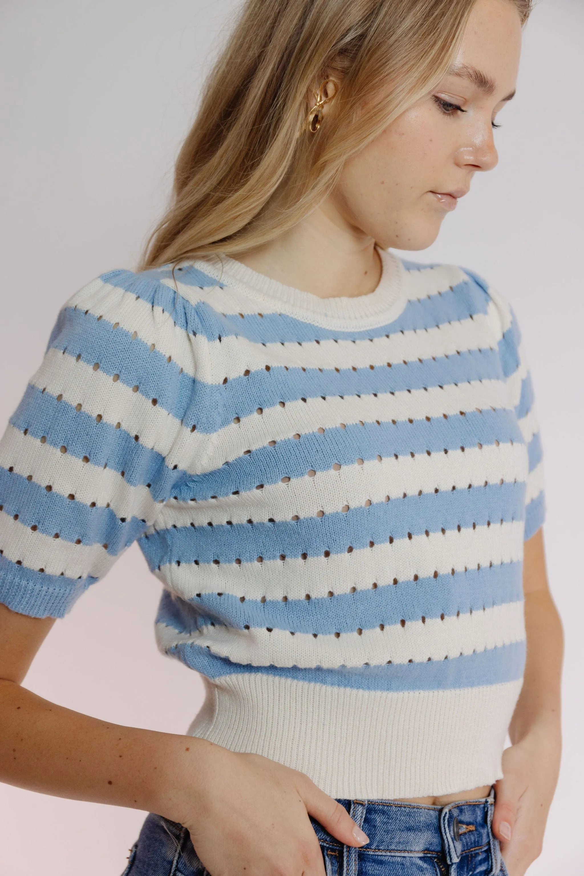 Marianne Sweater in Skye Blue-White