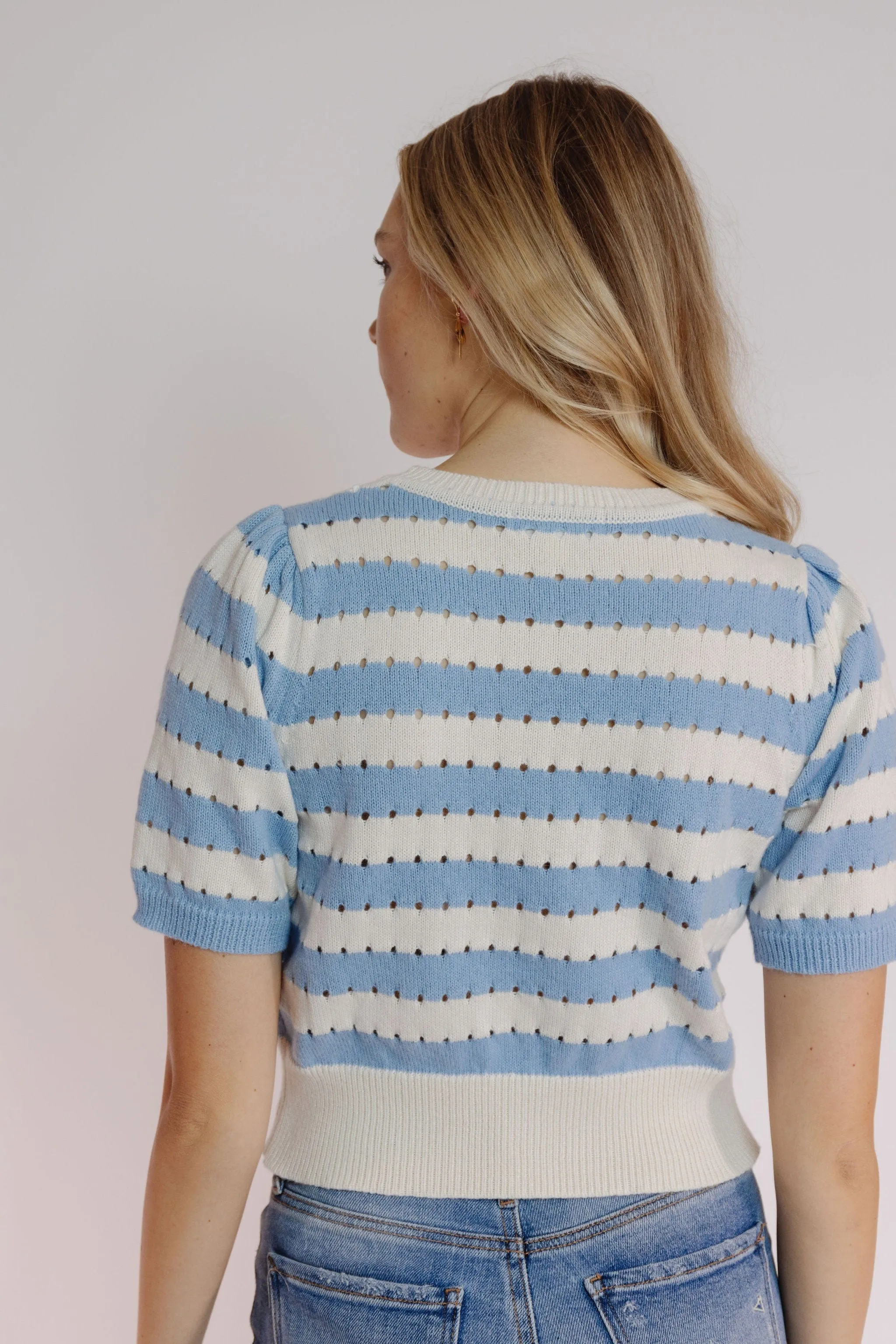 Marianne Sweater in Skye Blue-White