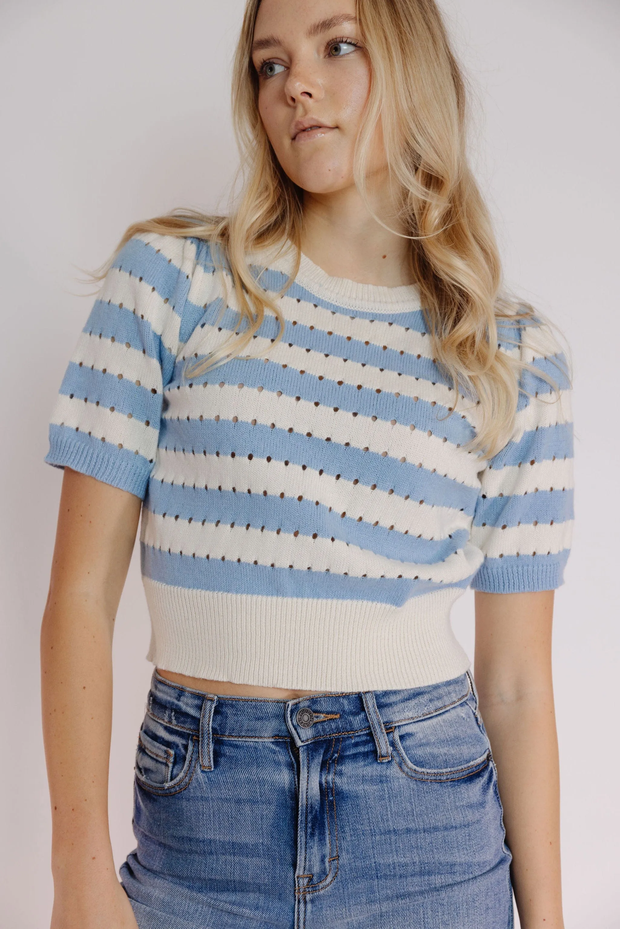 Marianne Sweater in Skye Blue-White