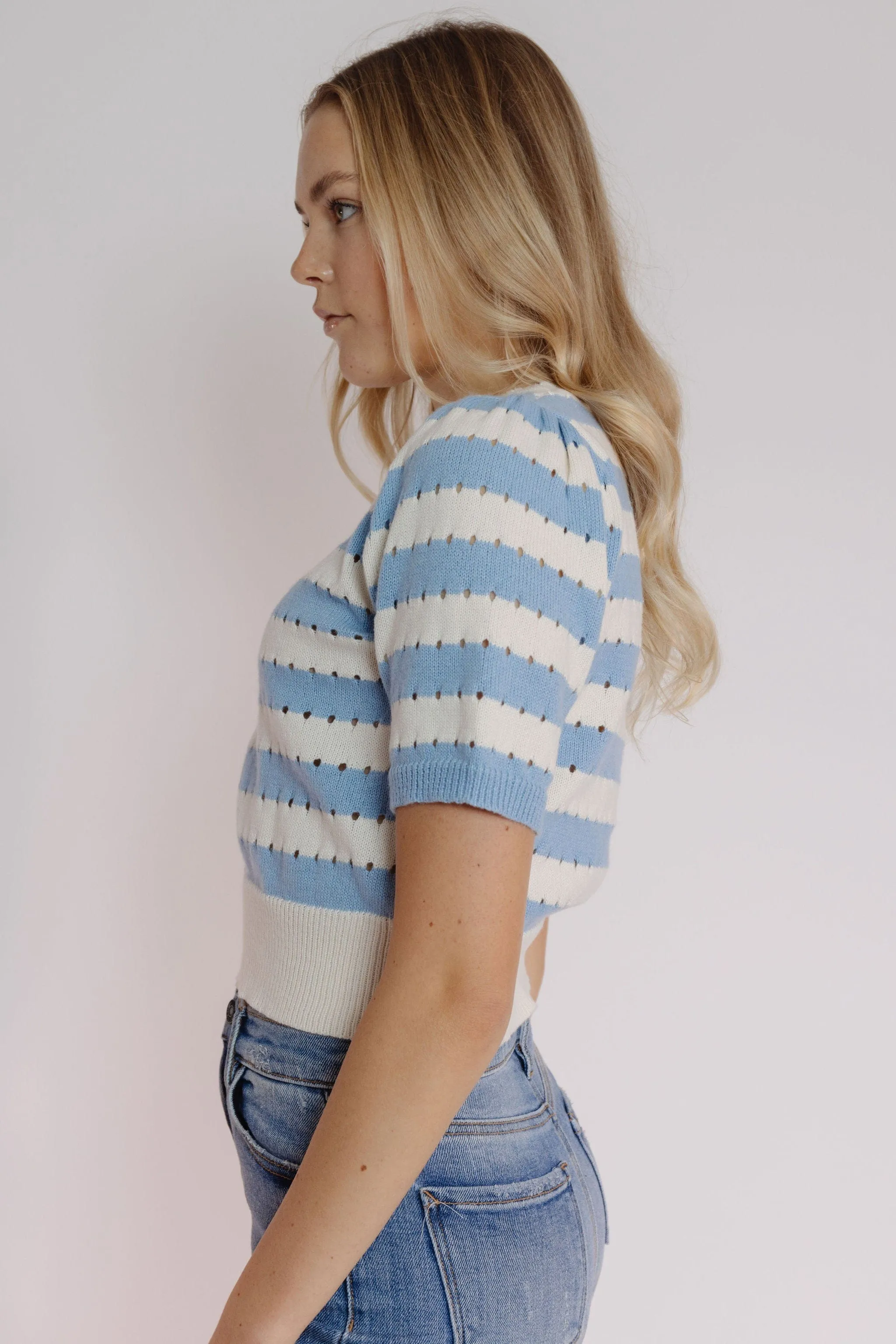 Marianne Sweater in Skye Blue-White