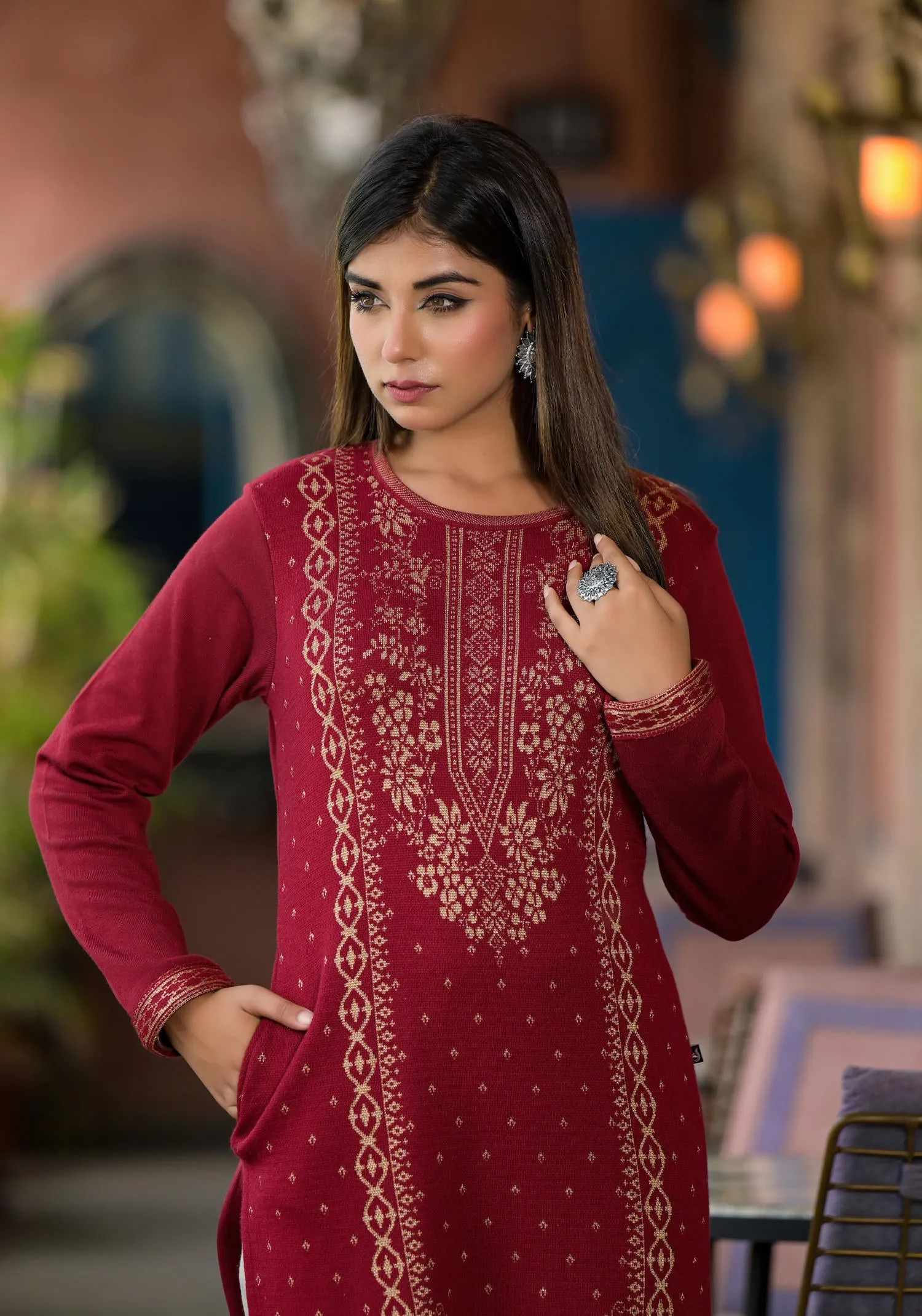 Maroon Ethnic Motif Printed Polycotton Kurta