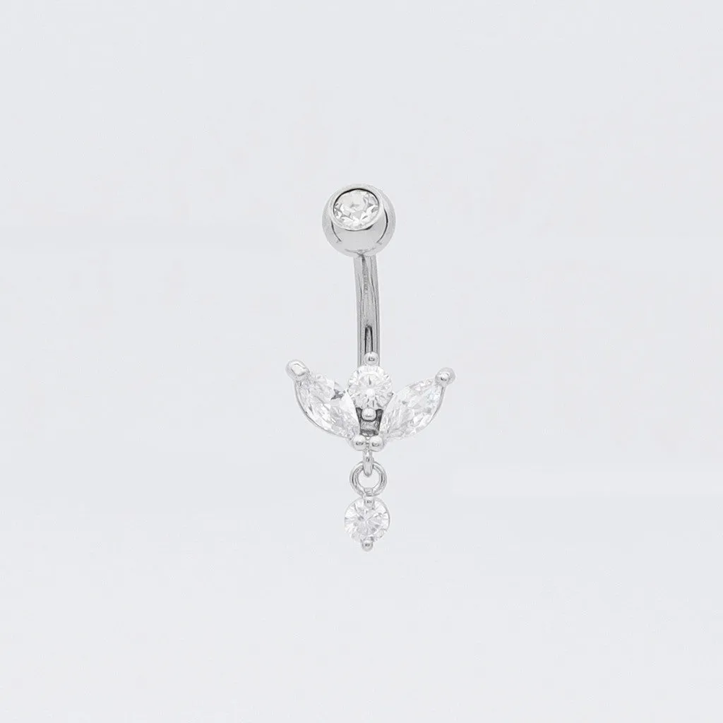 Marquise-Cut C.Z Sprout Belly Button Ring - Silver