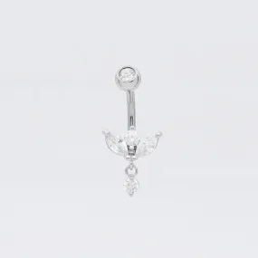 Marquise-Cut C.Z Sprout Belly Button Ring - Silver