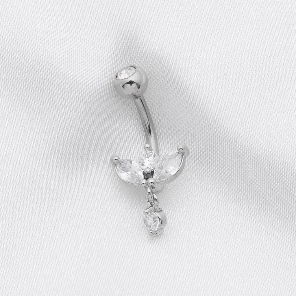 Marquise-Cut C.Z Sprout Belly Button Ring - Silver